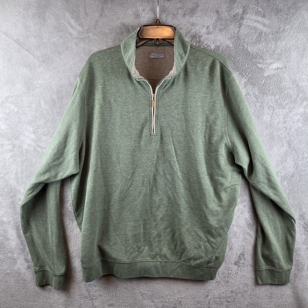 Collars And Co Sweater 1/4 Zip Green Pullover Mens 2XL Casual